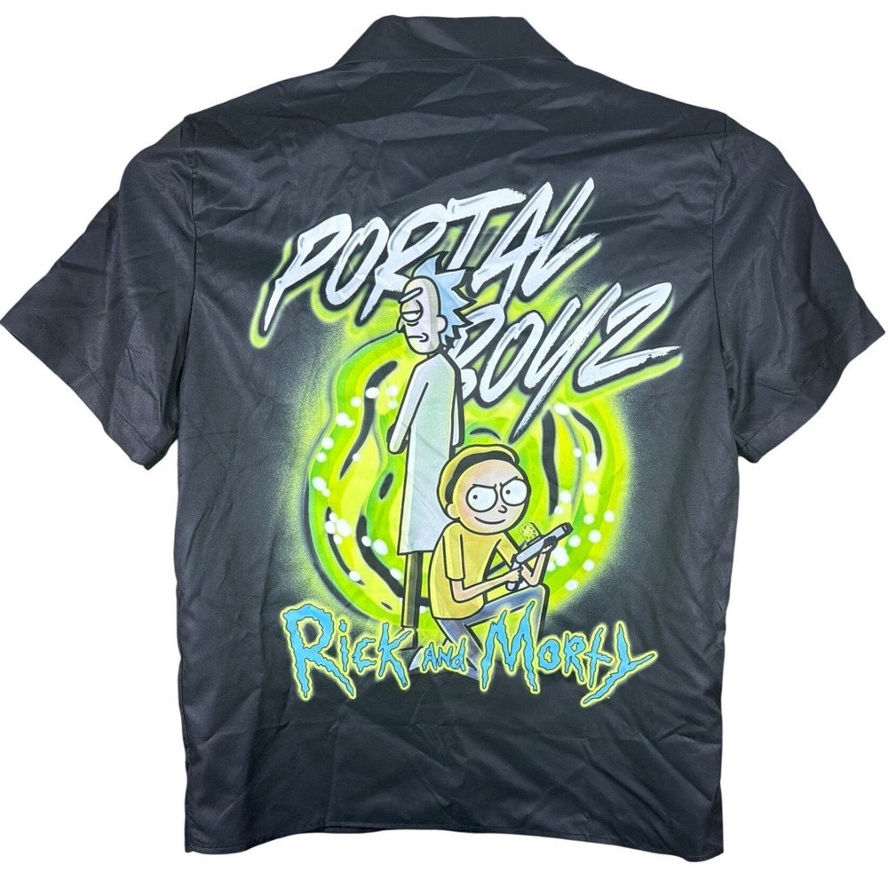 Rick and Morty Portal Boyz Romwe Black Graphic Button Down‎ Shirt Mens XL US 42
